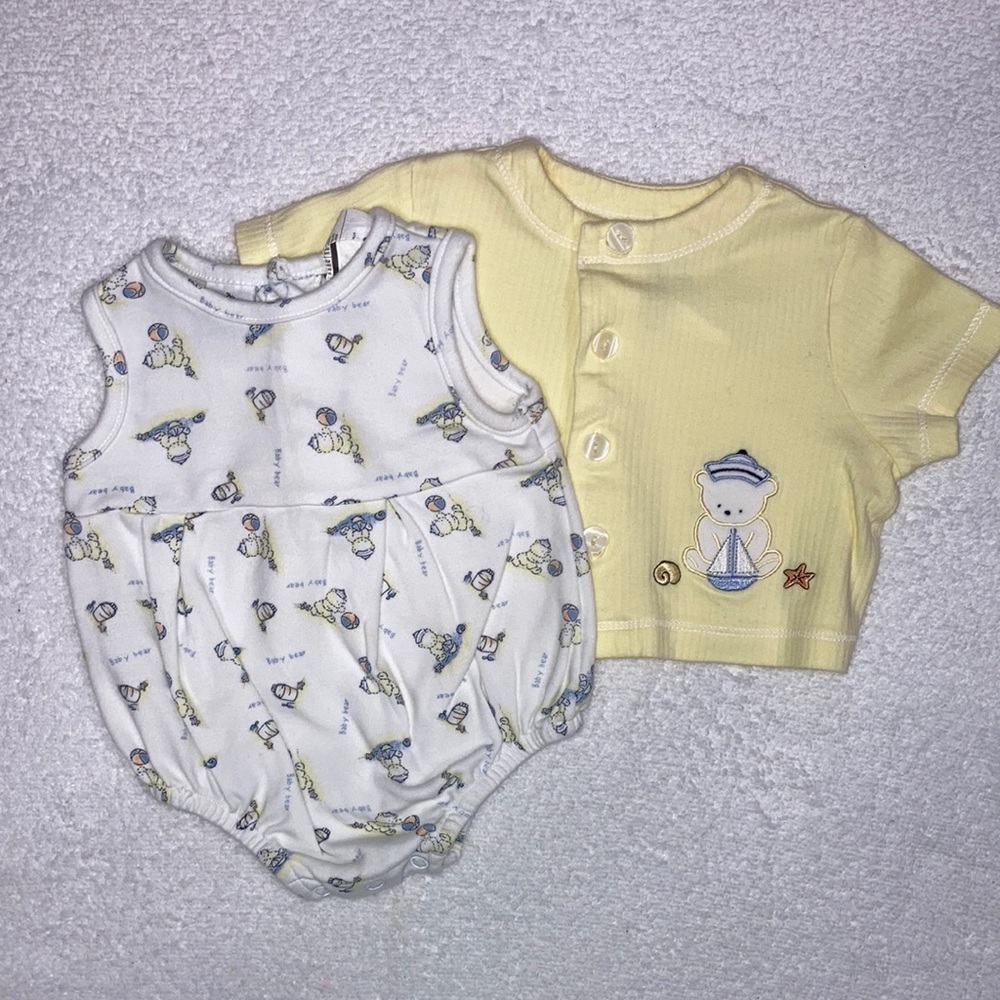 Vintage Sesame Street baby bear bubble romper and button top 0/3m